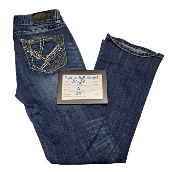 Rock and Roll Cowgirl Jeans Pants Denim Bling Fair Show‎ Flashy Womens 30 x 32 - Picture 6 of 8